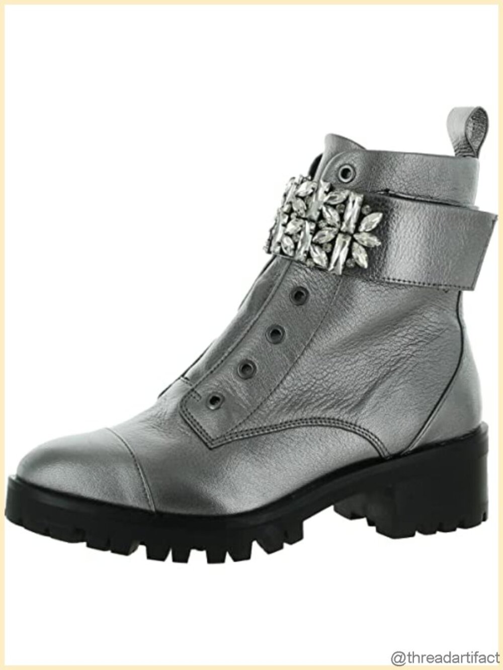 Pippa Lug Sole Combat Boot Rhinestone Embellished Ankle Bootie